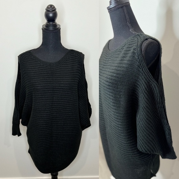 Fashion Nova Black Cold Shoulder Knit Sweater - Picture 1 of 9